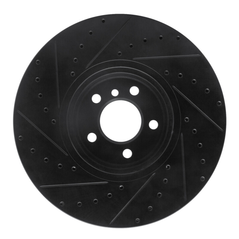 BMW X5 Brake Rotor (1) - Front Right - R1 Concepts - Drilled & Slotted - Black - `08-`19